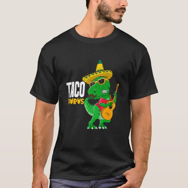 T Rex Cinco De Mayo Dinosaur Tacosaurus Guitar Som T-Shirt (Vorderseite)