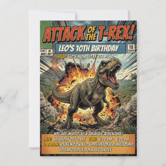 T Rex Comic-Magazin-Cover-Jungs-Geburtstagsfeier Einladung