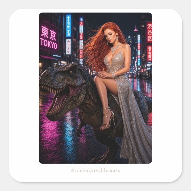 T-Rex Couture | Unfassbare Muse Quadratischer Aufkleber (Vorderseite)