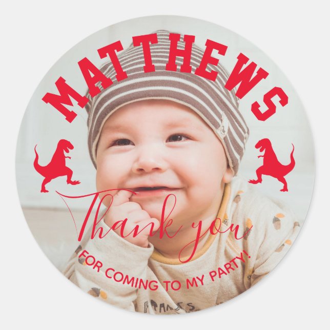 T rex danke Dinosaur Kindergeburtstag Runder Aufkleber (Vorderseite)