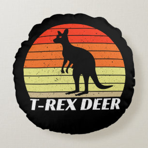 T-Rex Deer Tyrannosaurus Kangaroo - Retro Sunset Rundes Kissen