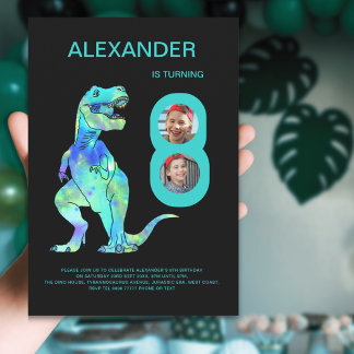 T-Rex Dino Boys 8. Geburtstagsparty Einladung
