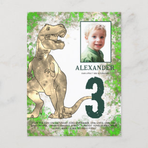 T Rex Dino Dschungel 3. Geburtstagsfeier Foto Einladungspostkarte