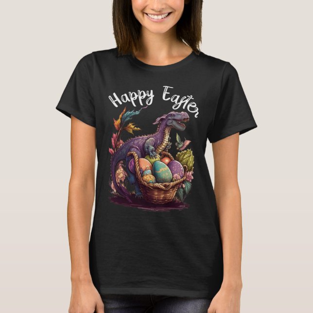 T Rex Dino Happy Easter Basket Easter Eggs Happy E T-Shirt (Vorderseite)