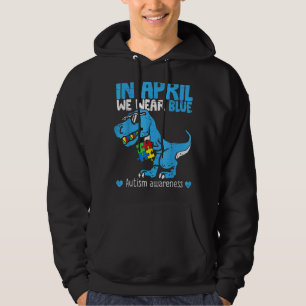T Rex Dino im April tragen wir blaues Autismus Bew Hoodie