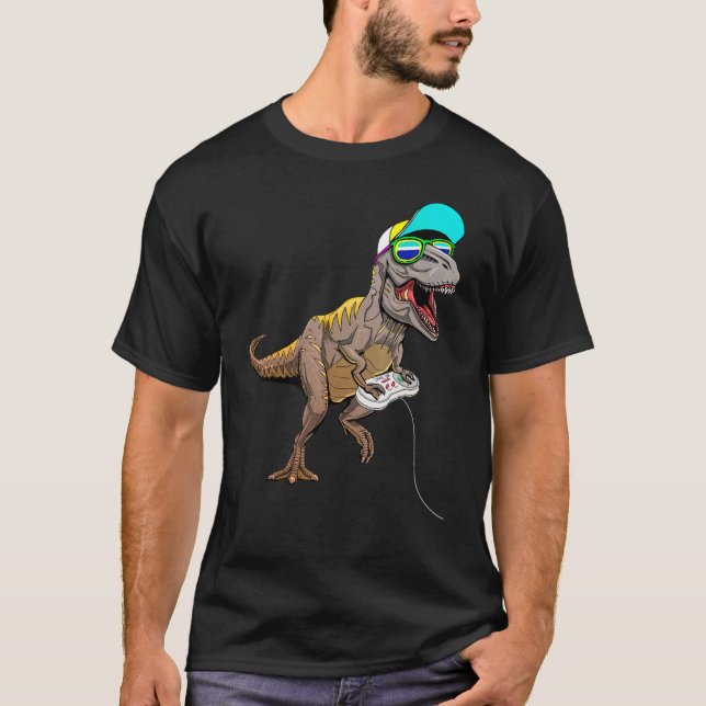 T Rex Dinos Gamer Dinosaurier Video Gamer Di spiel T-Shirt (Vorderseite)