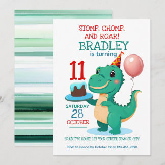 T Rex Dinosaur 11. Geburtstagsparty Einladung