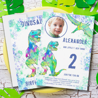 T-Rex Dinosaur 2. Geburtstags-Party Einladung