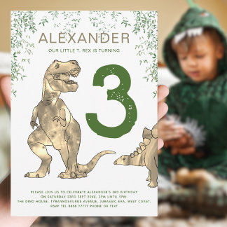 T-Rex Dinosaur 3. Geburtstags-Party Einladung