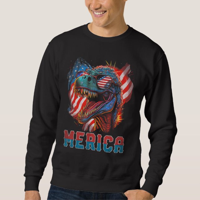 T Rex Dinosaur 4th of July American Flag USA Ameri Sweatshirt (Vorderseite)