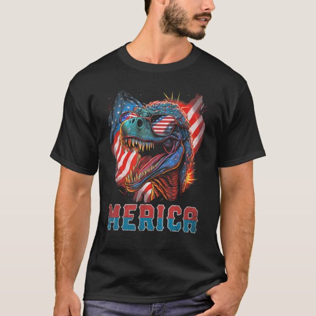 T Rex Dinosaur 4th of July American Flag USA Ameri T-Shirt (Vorderseite)