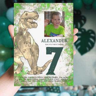 T-Rex Dinosaur 7. Geburtstagsparty Foto Einladung