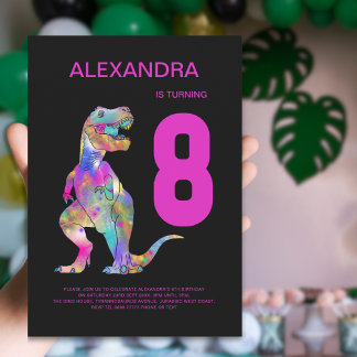 T-Rex Dinosaur 8. Geburtstagsparty Pink Einladung