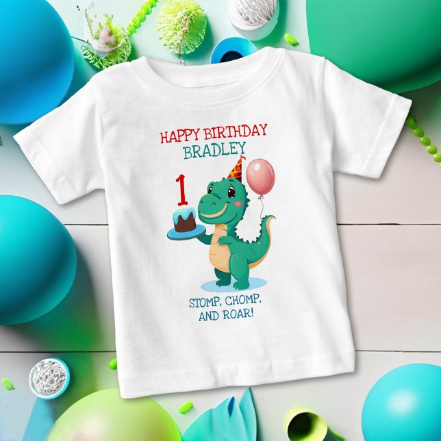 T Rex Dinosaur Add Age Happy Birthday Party Baby T-shirt (Von Creator hochgeladen)