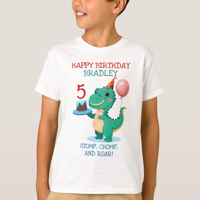 T Rex Dinosaur Add Age Happy Birthday Party T-Shirt (Vorderseite)