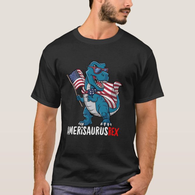 T-Rex Dinosaur Amerisaurus Funny 4. Juli Kinder T-Shirt (Vorderseite)