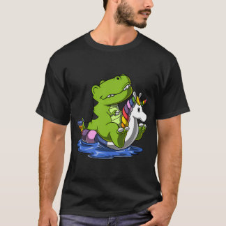 T-Rex-Dinosaur auf Einhorn-Schwimmfloss T-Shirt