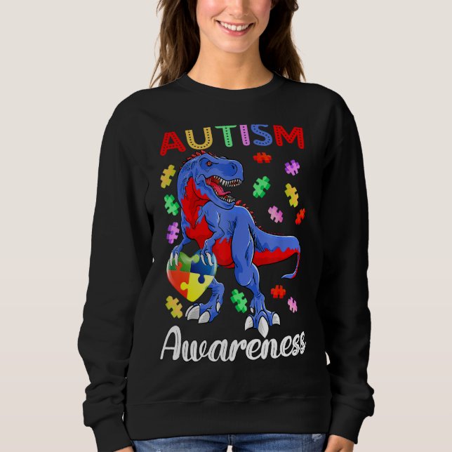 T Rex Dinosaur Autismus Bewusstsein Puzzle Stückch Sweatshirt (Vorderseite)