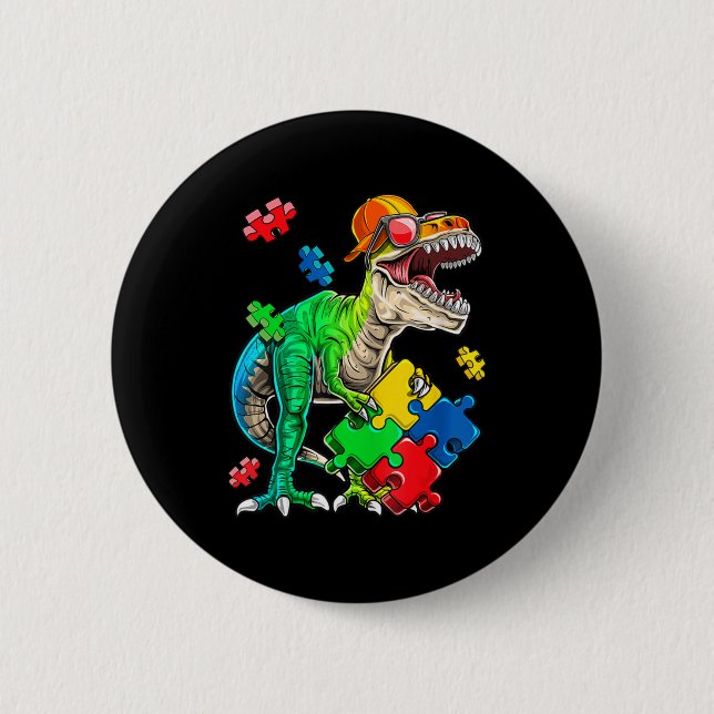 T Rex Dinosaur Autismus Sensibilisierung Puzzle Pi Button (Vorderseite)