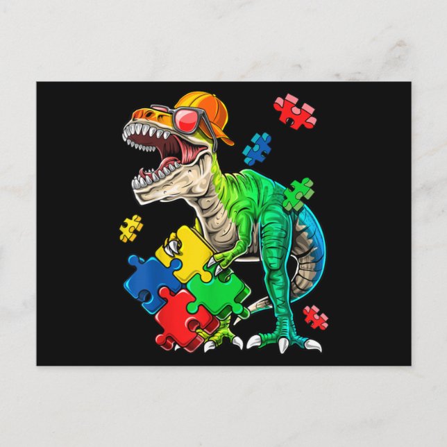 T Rex Dinosaur Autismus Sensibilisierung Puzzle Pi Postkarte (Vorderseite)