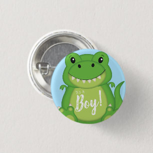 T-Rex Dinosaur Babydusche blau Button