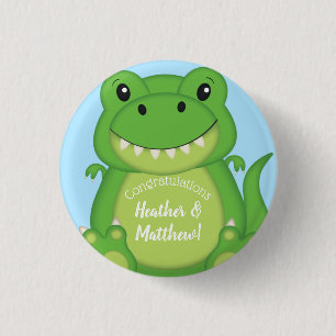 T-Rex Dinosaur Babydusche blau Button