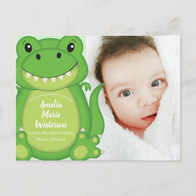 T-Rex Dinosaur Babydusche Grün Postkarte (Vorderseite)