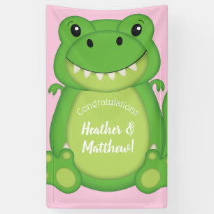 T-Rex Dinosaur Babydusche Pink Banner