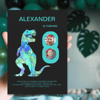T-Rex Dinosaur Boys 8. Geburtstagsparty Einladung