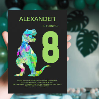 T-Rex Dinosaur Boys 8. Geburtstagsparty Einladung
