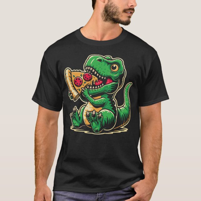 T-Rex Dinosaur Eating Pizza Funny Dino Lover T-Shirt (Vorderseite)