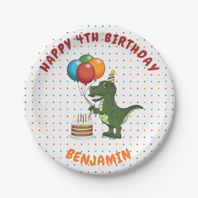 T-rex Dinosaur farbenfrohe Balloons benutzerdefini Pappteller (Vorderseite)