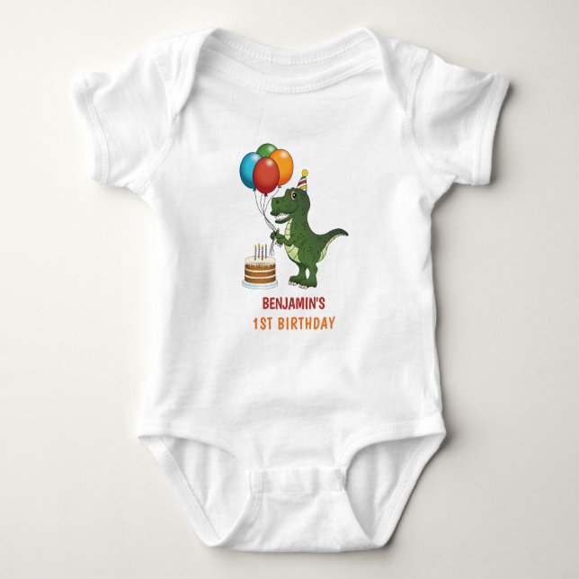 T-rex Dinosaur farbenfrohe Balloons erster Geburts Baby Strampler (Vorderseite)