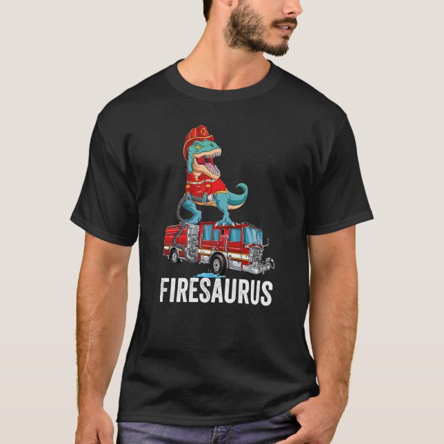 T Rex Dinosaur Firefighter Fireman Firefighting Fi T-Shirt (Vorderseite)