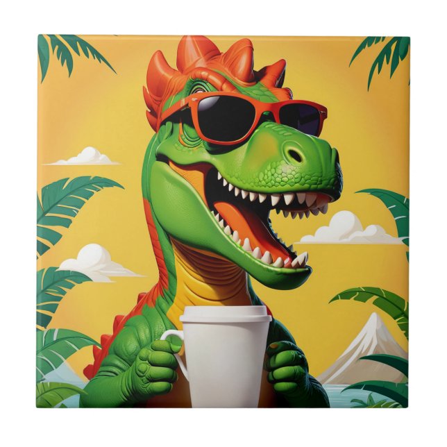T-Rex Dinosaur Funny Fliese (Vorderseite)
