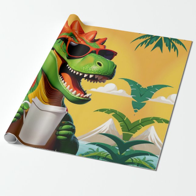 T-Rex Dinosaur Funny Geschenkpapier (Ungerollt)