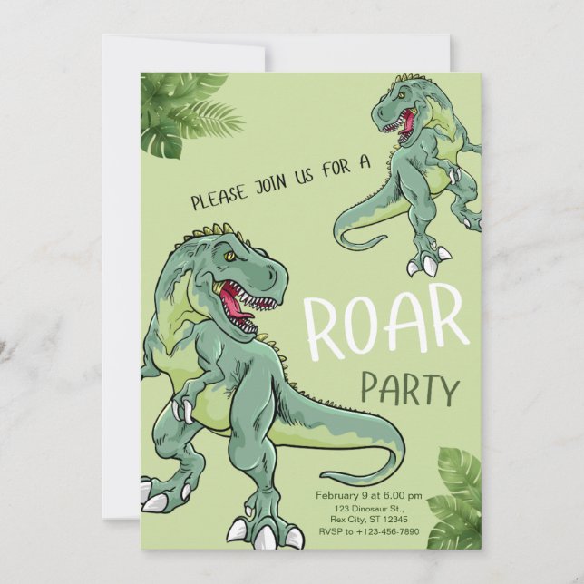 T-Rex-Dinosaur-Geburtstagsfeier Einladung (Vorderseite)