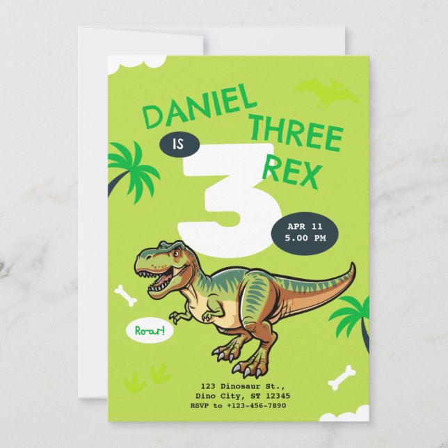 T-Rex-Dinosaur-Geburtstagsfeier Einladung (Vorderseite)