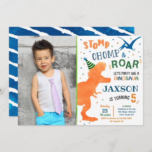 T-Rex Dinosaur Geburtstagsparty Einladungen (Vorne/Hinten)