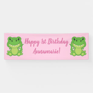 T-Rex Dinosaur Geburtstagsparty Pink Banner