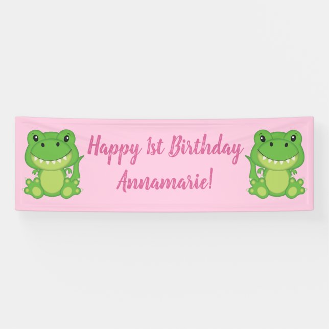 T-Rex Dinosaur Geburtstagsparty Pink Banner (Horizontal)