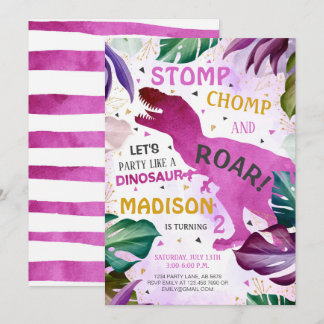 T Rex Dinosaur Girl Birthday Einladung