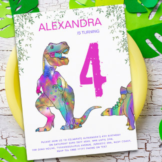 T Rex Dinosaur Girls Geburtstagsparty Einladungspostkarte