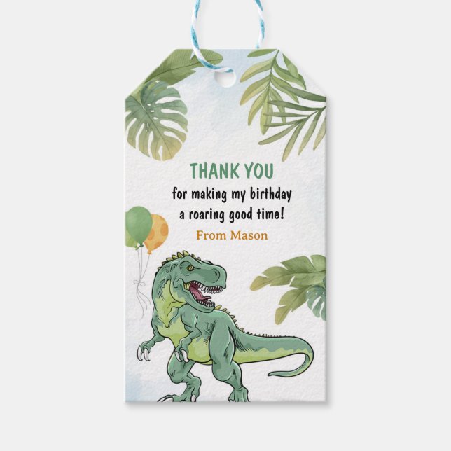 T-Rex Dinosaur Greenerenery Geburtstag Vielen Dank Geschenkanhänger (Vorderseite)