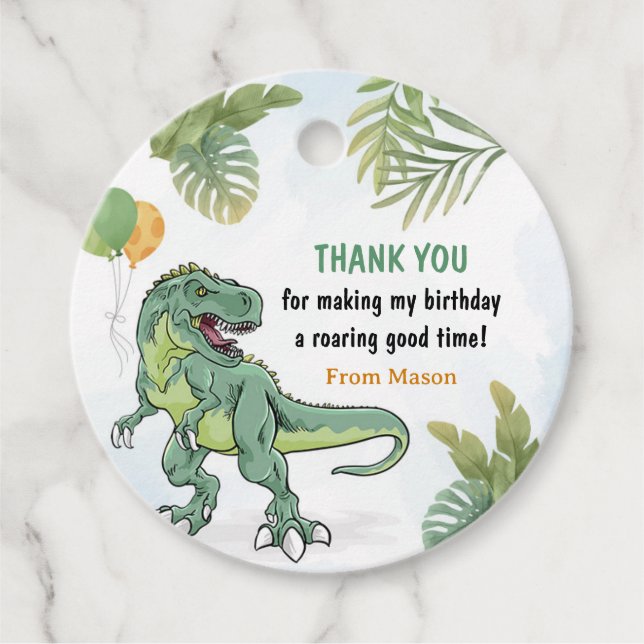 T-Rex Dinosaur Greenery Birthday Vielen Dank Geschenkanhänger (Vorderseite)