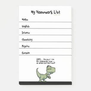 T-Rex Dinosaur Hausaufgaben-Liste für Kinder Post-it Klebezettel