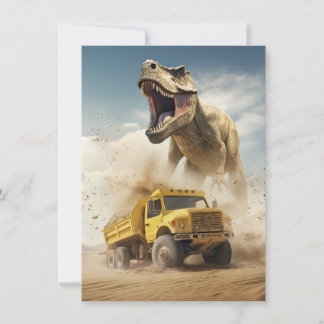 T-Rex Dinosaur Jagen a Dump Truck Birthday Party Einladung