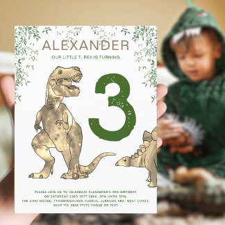T-Rex Dinosaur Jungle 3. Geburtstag Party Budget Einladungspostkarte