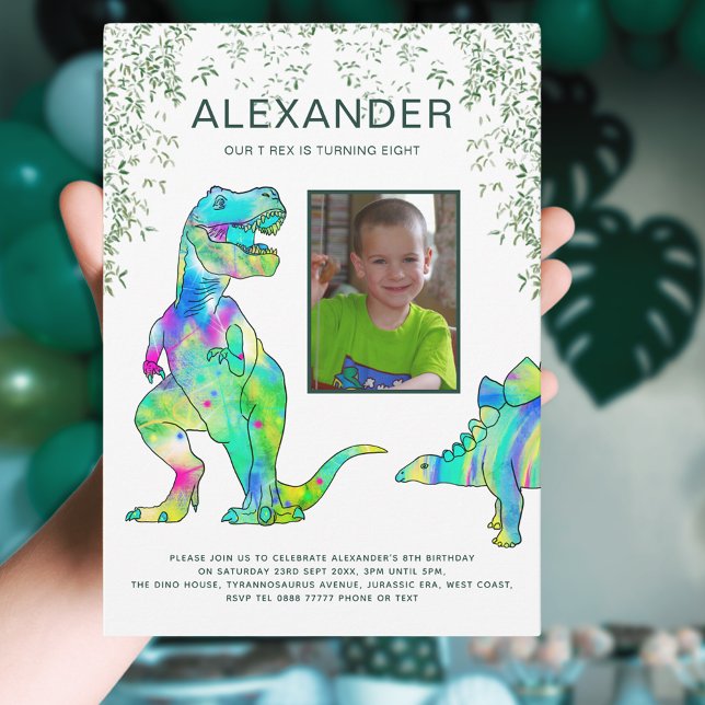 T-Rex Dinosaur Jungle Geburtstagsparty Einladung (T-Rex dinosaur jungle photo template 8th birthday party invitation )