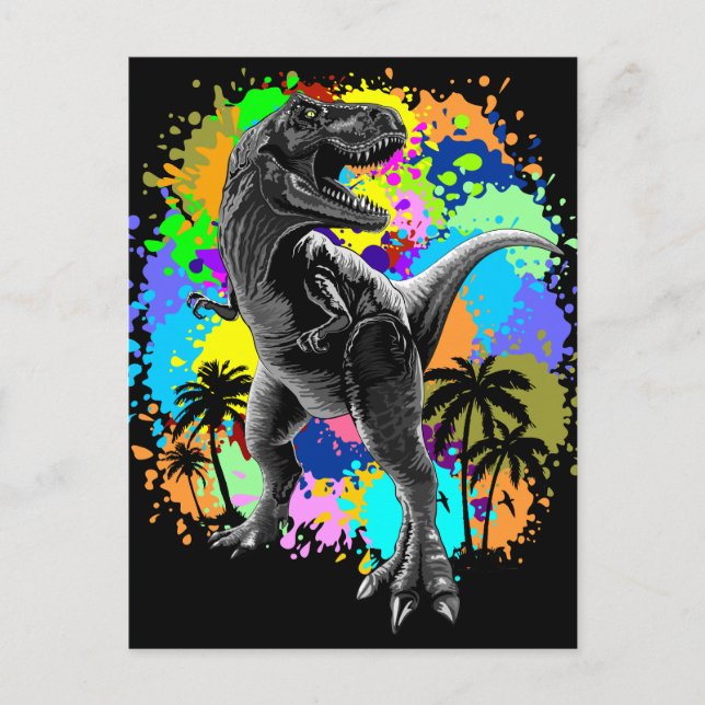 T-Rex Dinosaur Jurassic Reptile auf Paint Stains Postkarte (Vorderseite)